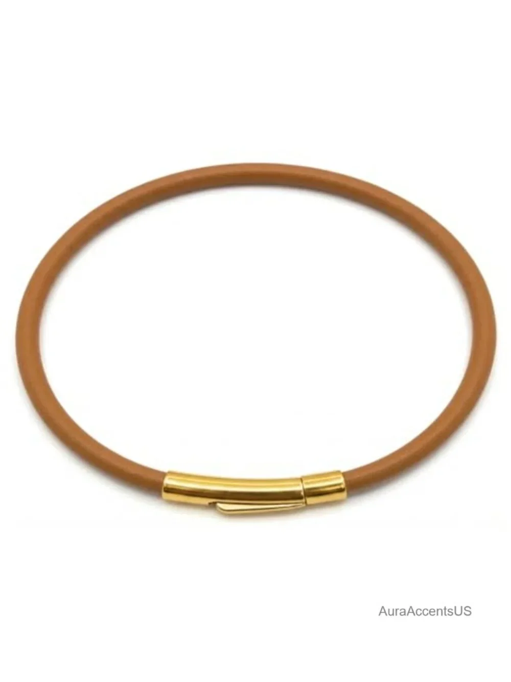 Genuine Leather Bracelet 18K Gold Plated Push-Lock Clasp Wristband
